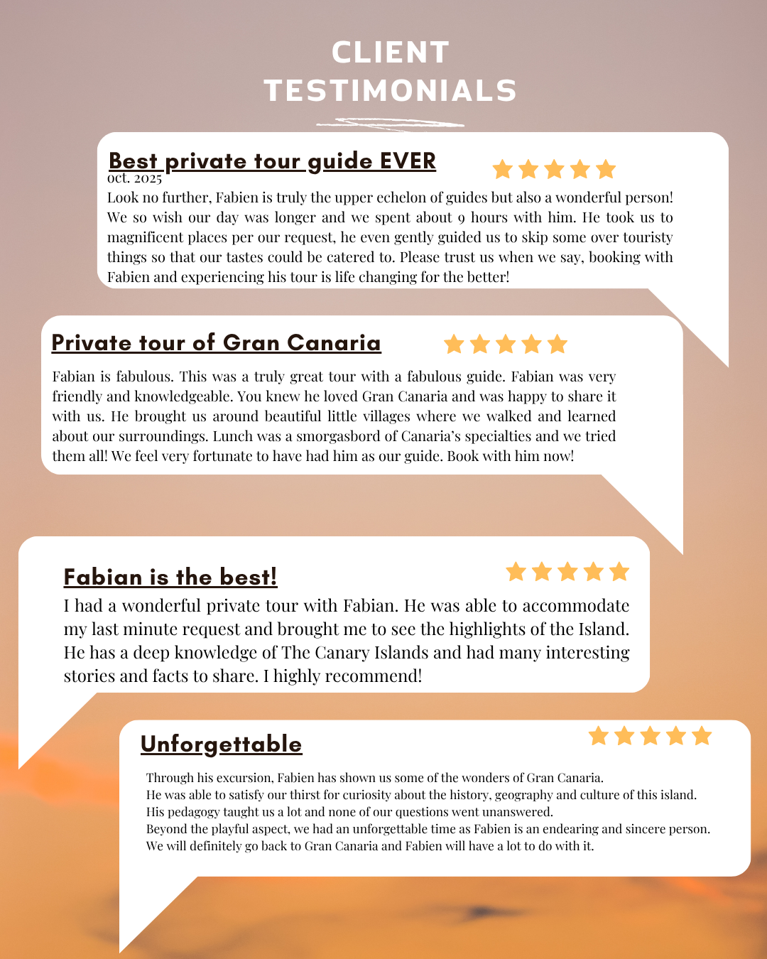 Client Testimonials Gran Canaria Taylored Tours